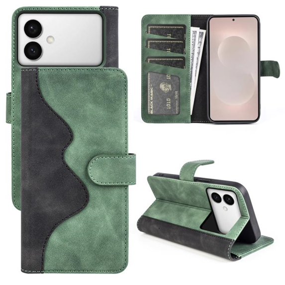 For Samsung Galaxy S26 Edge 5G 6.7" Splicing Leather Pattern Flip Buckle Attachment/Closure, Card Slots/Pocket, PU Leather Flip Wallet Case,Green,For Galaxy S26 Edge 5G