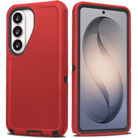 For Samsung Galaxy S26 Plus Case, 3-in-1 Rugged Shockproof Protective Cover with Hard Shell and Soft Rubber Bumper, Drop Protection Armor, Red