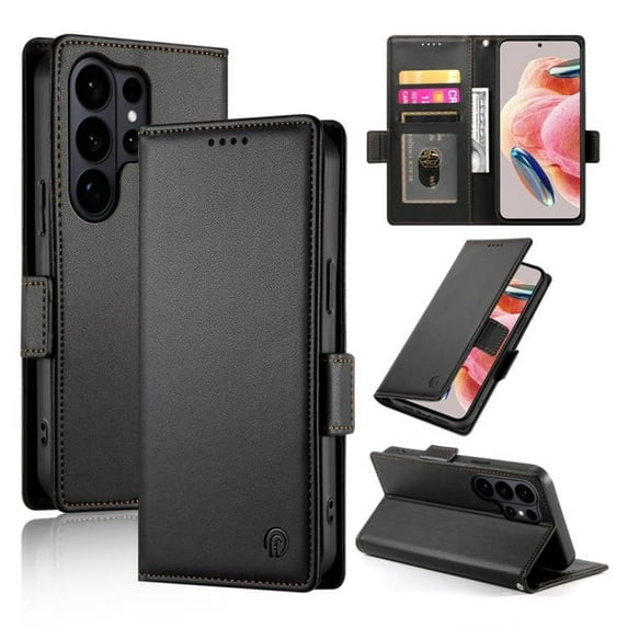 For Samsung Galaxy S26 Ultra 5G Wallet Case Flip Card Holder,PU Leather Side Buckle Magnetic Frosted Women Men Cover,Black,For Galaxy S26 Ultra 5G