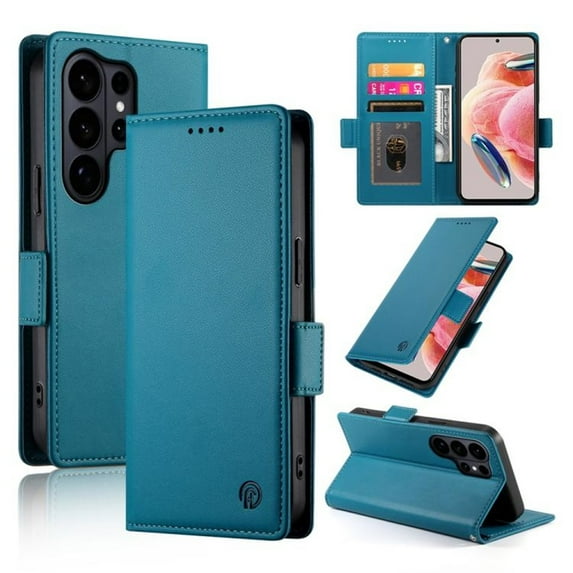 For Samsung Galaxy S26 Ultra 5G Wallet Case Flip Card Holder,PU Leather Side Buckle Magnetic Frosted Women Men Cover,Blue,For Galaxy S26 Ultra 5G