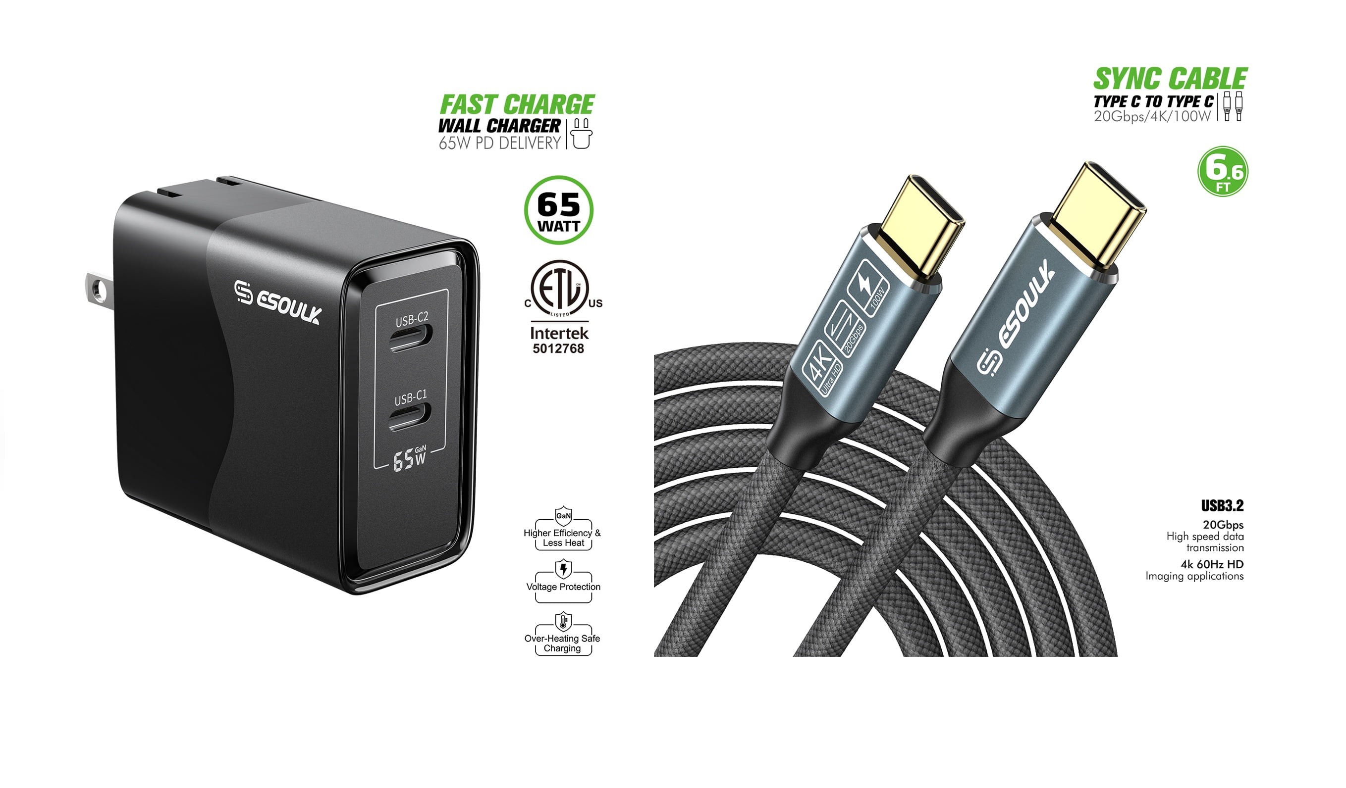 For Samsung Galaxy S26 ultra SM-S948 65W Fast Home Wall Travel Charger PD USB C + 1 X 6FT 100W Type C to C USB Cable
