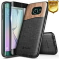 thumbnail image 1 of For Samsung Galaxy S6 Edge Case with [Full Coverage Screen Protector], NageBee Premium [Natural Wood] Canvas Fabrics Heavy Duty Shockproof Hybrid Defender Rugged Durable Case -Wood, 1 of 6