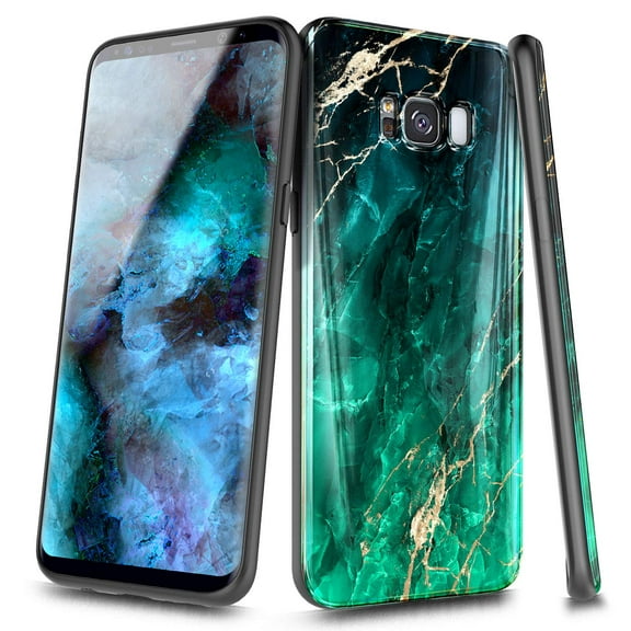For Samsung Galaxy S8 Plus Case, Ultra Slim Thin Glossy Stylish, Gold Glitter Marble Design Phone Cover - Emerald