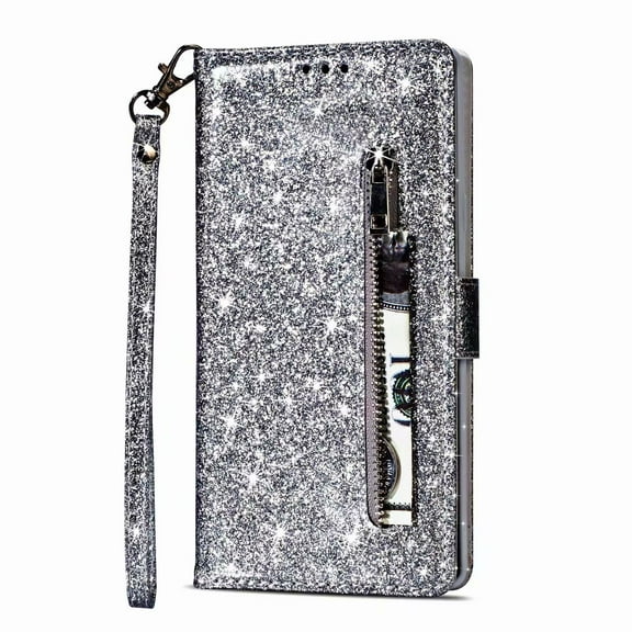 For Samsung Galaxy S8plus Wallet Leather Case Diamond Glitter Bling Zipper Stand Shockproof Cover