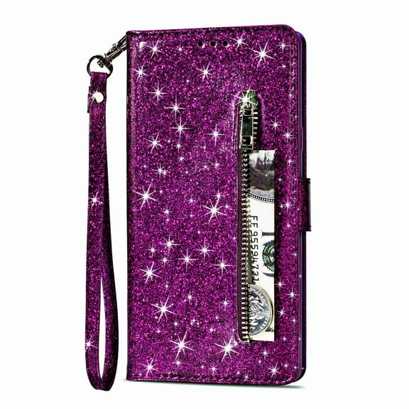 For Samsung Galaxy S8plus Wallet Leather Case Diamond Glitter Bling Zipper Stand Shockproof Cover