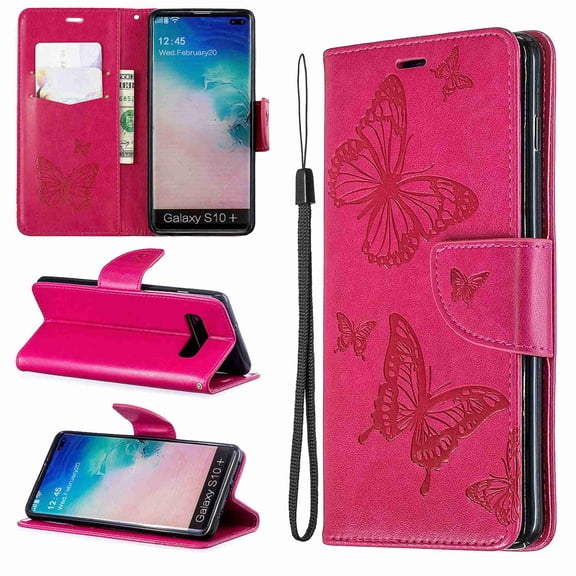 For Samsung Galaxy S9, Dteck Butterfly Patterned Cover PU Leather Magnetic Flip Card Slots Stand Wallet Protective Case With Hand Strap, red