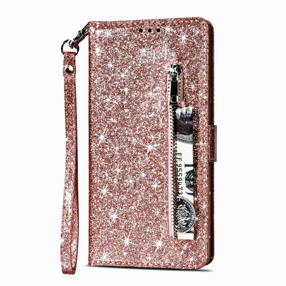 For Samsung Galaxy S9 Wallet Leather Case Diamond Glitter Bling Zipper Stand Shockproof Cover