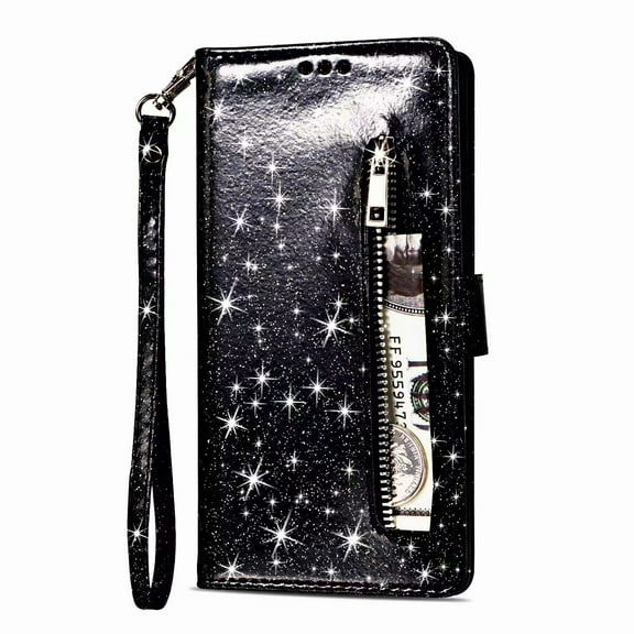 For Samsung Galaxy S9plus Wallet Leather Case Diamond Glitter Bling Zipper Stand Shockproof Cover