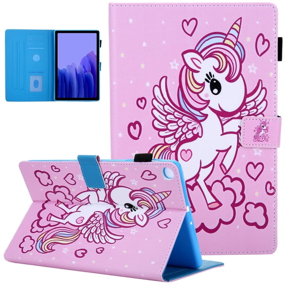 For Samsung Galaxy Tab A7 Lite Case 8.7" Model SM-T220/T225, Multi-Angle Folio Stand Magnetic Leather Cover with Card Slots & Pencil Holder - Angle Unicorn