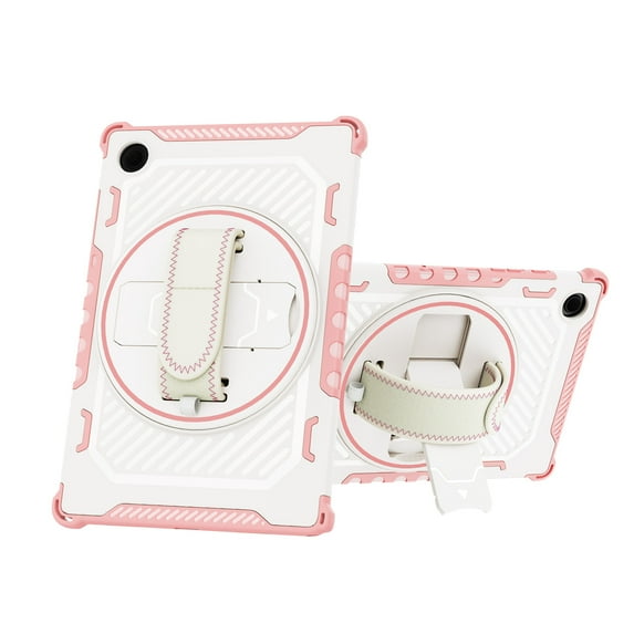 For Samsung Galaxy Tab A8 10.5 inch 2022 SM-X200/SM-X205/SM-X207 Rugged Tablet Case,Decase Heavy Duty Shockproof Anti-Scratch Hidden Kickstand Protection Cover Shell With Handle Strap,Pink