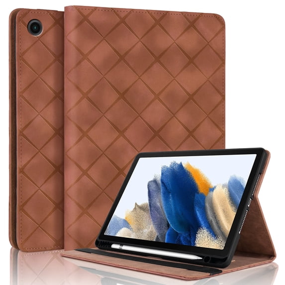 for Samsung Galaxy Tab A8 10.5 inch Release 2022 (SM-X200/SM-X205) Case, Rhombus Grid Pattern Multiple Viewing Angles Stand Slim Folio Cover (Brown)