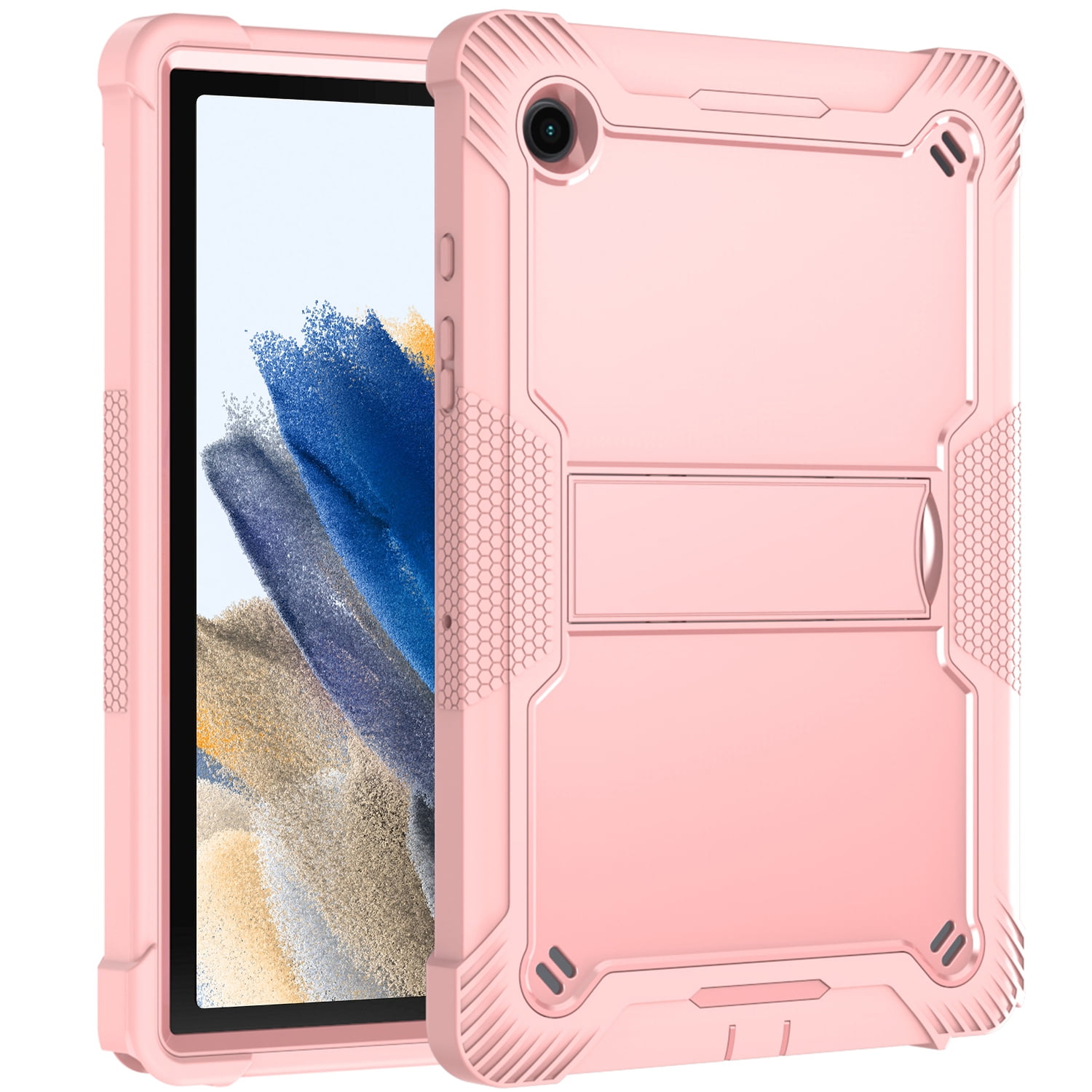 For Samsung Galaxy Tab A8 10.5 inch / SM-X200 / X205 / X207 Dual Layer  Protective Shockproof Kickstand Heavy Duty Case Cover Rose Gold 