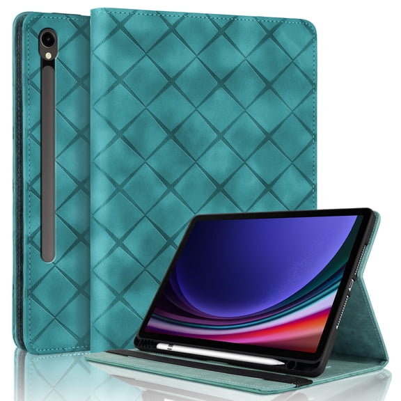 for Samsung Galaxy Tab S10 FE Plus 13.1 Inch Case, Rhombus Grid Pattern Multiple Viewing Angles Stand Slim Folio Cover (Blue)