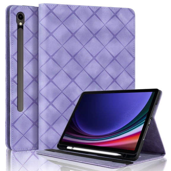for Samsung Galaxy Tab S10 Lite/S10 FE/S9 FE Case, Rhombus Grid Pattern Multiple Viewing Angles Stand Slim Folio Cover (Purple)