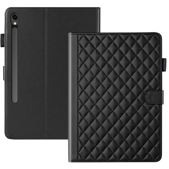 for Samsung Galaxy Tab S10 Plus/S9 FE+/S9+ 12.4 inch Case, Rhombus Pattern Multiple Viewing Angles Stand Slim Folio Cover (Black)