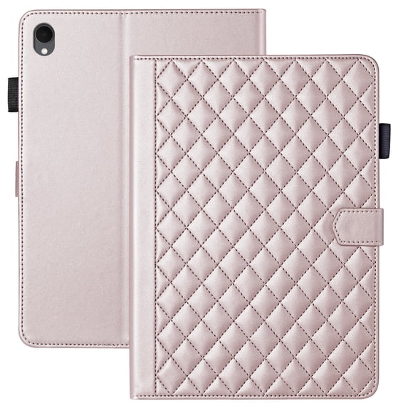 for Samsung Galaxy Tab S11 11 inch Case, Rhombus Pattern Multiple Viewing Angles Stand Slim Folio Cover (Rose Gold)