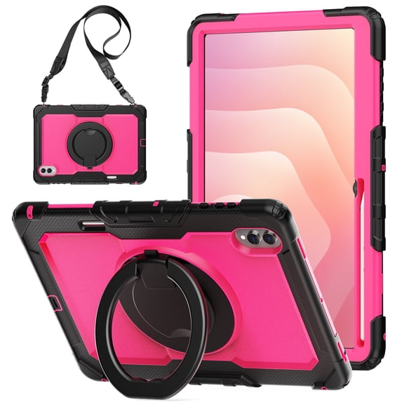 for Samsung Galaxy Tab S11 Ultra Case 14.6 inch, 360 Rotating Shockproof Cover with Stand, Handle, Shoulder Strap (SM-X930/X936B), Rose Panel