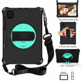 thumbnail image 1 of For Samsung Galaxy Tab S6 Lite 10.4" 2020 (SM-P610/ P615) with Pen Holder and 360 Degree Swivel Stand and Hand and Shoulder Strap - Black Green, 1 of 4