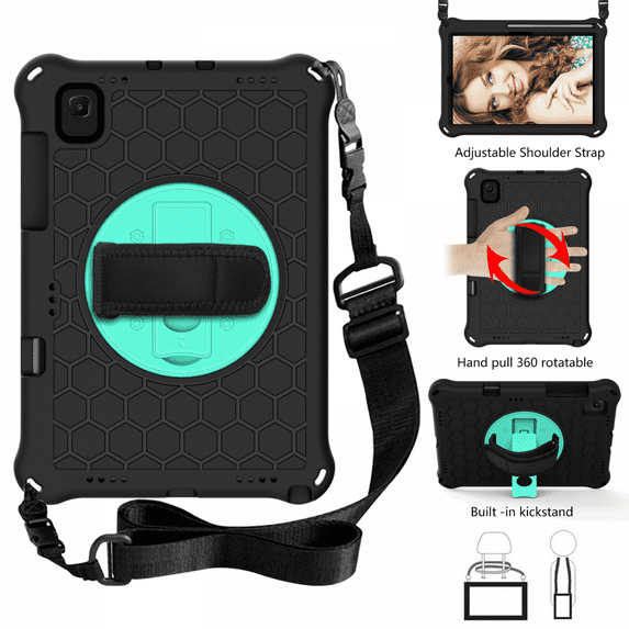 For Samsung Galaxy Tab S6 Lite 10.4" 2020 (SM-P610/ P615) with Pen Holder and 360 Degree Swivel Stand and Hand and Shoulder Strap - Black Green