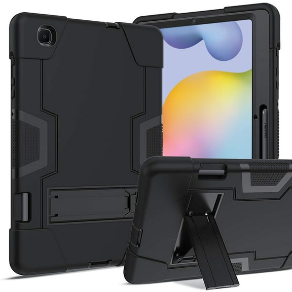 For Samsung Galaxy Tab S6 Lite 10.4" / SM-P610 / P615 Dual layer Shockproof Heavy Duty Kickstand Tablet Hard Case Cover Black/Black