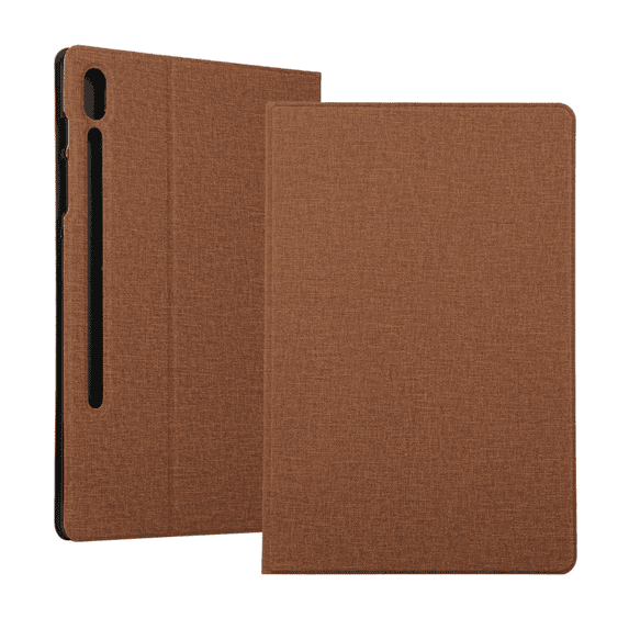 For Samsung Galaxy Tab S7 T870 Flat Leather Case T875 TPU Soft Shell Drop-resistant S7 Protective Case Brown(Cloth Texture)