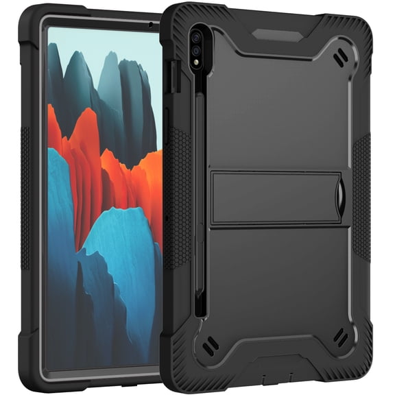 For Samsung Galaxy Tab S8 11 inch / SM-X700 / X706 Dual Layer Protective Shockproof Kickstand With Stylus Pen Slot Heavy Duty Case Cover Black/Black