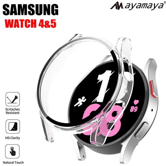 For Samsung Galaxy Watch 5 & 4 44mm Hard PC Case with Screen Protector AYAMAYA Waterproof Case Built-in Tempered Glass Screen Protector (Clear)