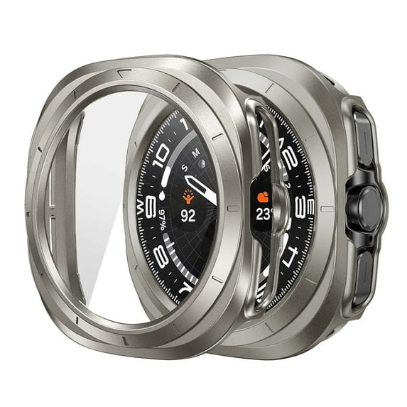 For Samsung Galaxy Watch Ultra 47mm (2025/2024) Screen Protector Case, Hard PC Bumper Built-in Tempered Glass Film Full Cover, Scratch Resistant - Titanium Gold