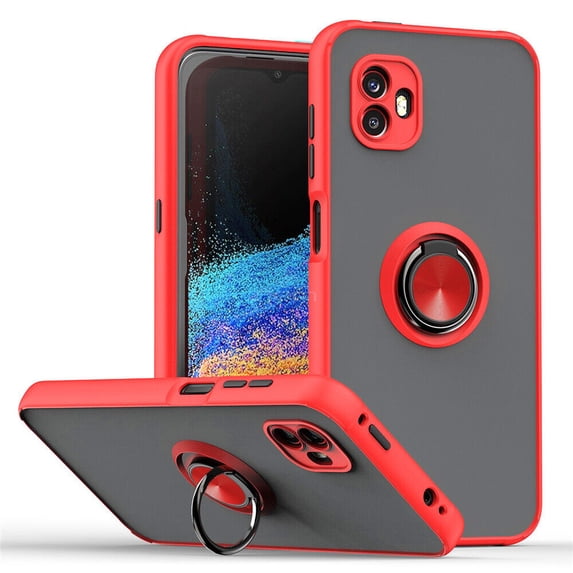 For Samsung Galaxy XCover 6 Pro Impact Metal Ring Holder Stand Magnetic Car Mount Protective Hybrid Case Cover Red