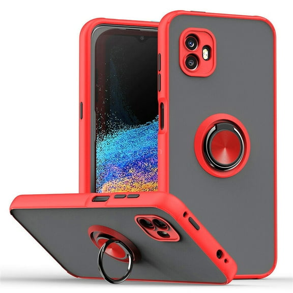 For Samsung Galaxy XCover 6 Pro Impact Metal Ring Holder Stand Magnetic Car Mount Protective Hybrid Case Cover Red