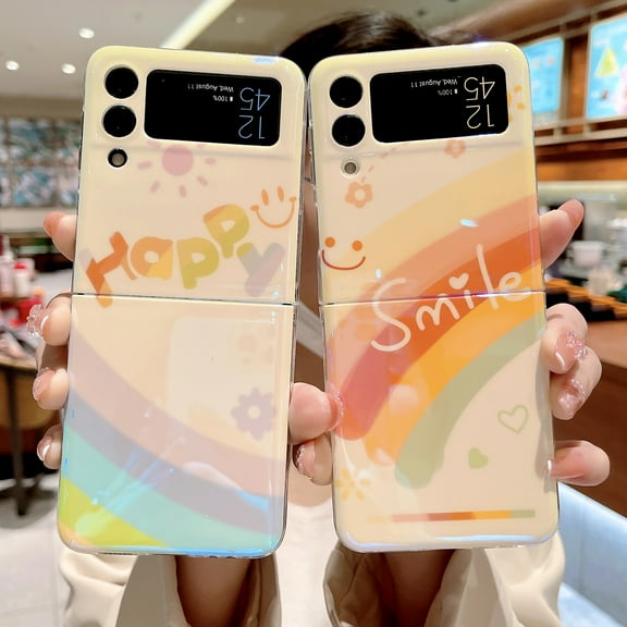 For Samsung Galaxy Z Flip 3 5G Cute Cartoon Happy Smile Pattern Hard Phone Ultra Slim Case Cover