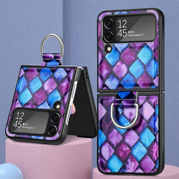 For Samsung Galaxy Z Flip 4 Case Luxury PU Leather Colorful Shockproof Ring Holder Portable Protective Cover