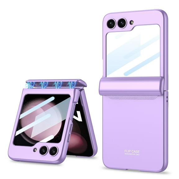For Samsung Galaxy Z Flip 5 5G Case,Decase Phone All-Inclusive Magnetic Hinge Protection Shockproof Phone Case & Built-in Small Screen Protector Shockproof Anti-Drop Cover for Galaxy Z Flip 5 ,Purple