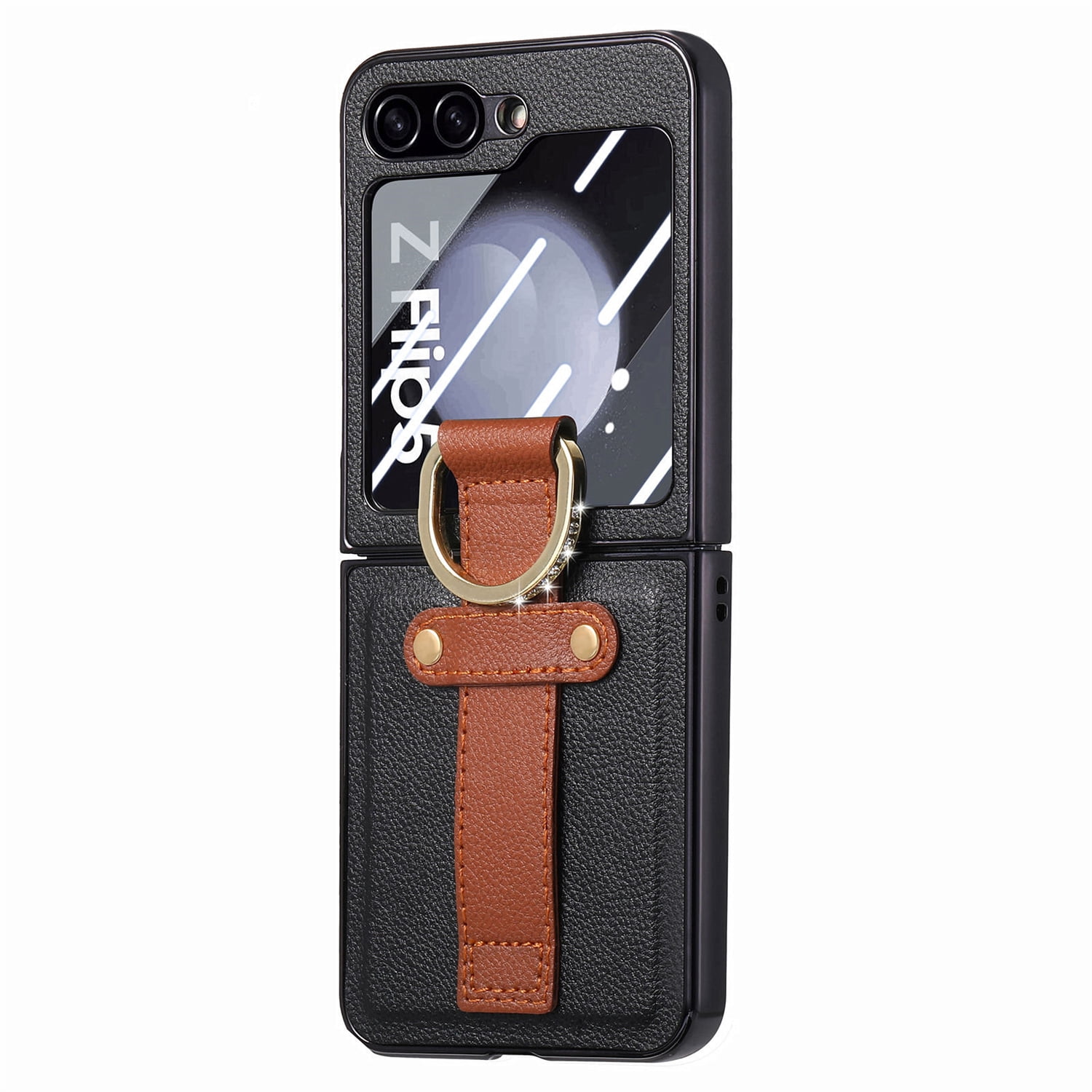 Z Flip 5 Case, Slim Leather Shockproof Phone Case For Samsung Galaxy Z Flip  5 With Wrist Strap Holder