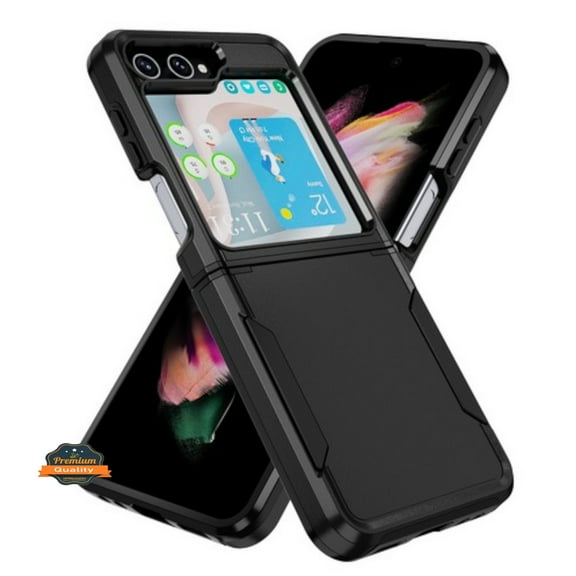 For Samsung Galaxy Z Flip 5 Hybrid Bumper Rugged Dual Layer Hard PC TPU Heavy-Duty Military-Grade Rubber Protective Phone Case Cover by Xpression - Black