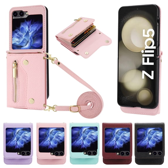 For Samsung Galaxy Z Flip 5 Wallet Leather Case with Card Holder Leather Phone Case For Samsung Galaxy Z Flip 5 ZFlip4 ZFlip3 Shockproof Protective Cover For Galaxy Z Flip 5