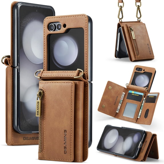For Samsung Galaxy Z Flip 5 Wallet Leather Case with Card Holder Leather Phone Case For Samsung Galaxy Z Flip 5 ZFlip4 ZFlip3 Shockproof Protective Cover For Galaxy Z Flip 5
