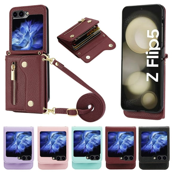 For Samsung Galaxy Z Flip 5 Wallet Leather Case with Card Holder Leather Phone Case For Samsung Galaxy Z Flip 5 ZFlip4 ZFlip3 Shockproof Protective Cover For Galaxy Z Flip 5