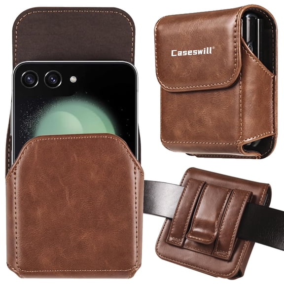 Caseswill For Samsung Galaxy Z Flip 7 / 7 FE / 6 / 5 / 4 / 3 5G Case Premium Leather Phone Pouch with Belt Clip Holster