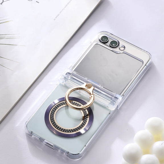 For Samsung Galaxy Z Flip5 Case,Decase Clear Anti-Yellow Phone Cover With Ring Stand Support Wireless Charging Shockproof Magnetic Shell,for Samsung Galaxy Z Flip5 5G (2023 Release) - Darkpurple