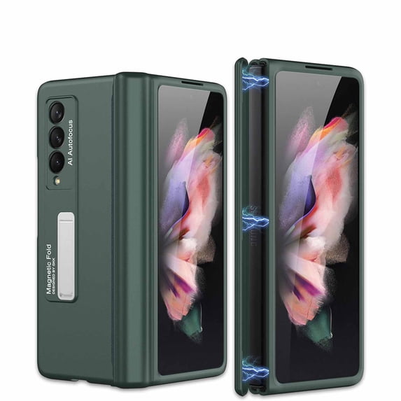 For Samsung Galaxy Z Fold 3 5G Case, TECH CIRCLE Magnetic Folding Stand Shockproof Hybrid Protective Cover, Darkgreen