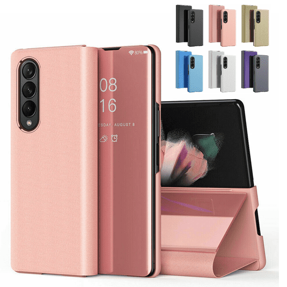 For Samsung Galaxy Z Fold 3 5G Front Mirror Glass Film Flip Leather Smart Case Cover