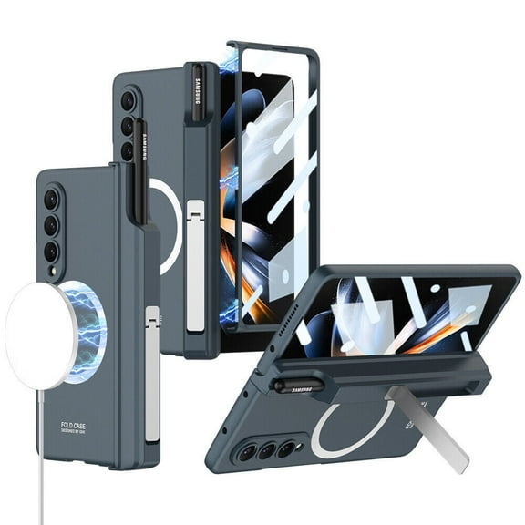 For Samsung Galaxy Z Fold 4 Built in Screen Protector Hinge Protection Magnetic Case Cover with Kickstand & Pen Holder