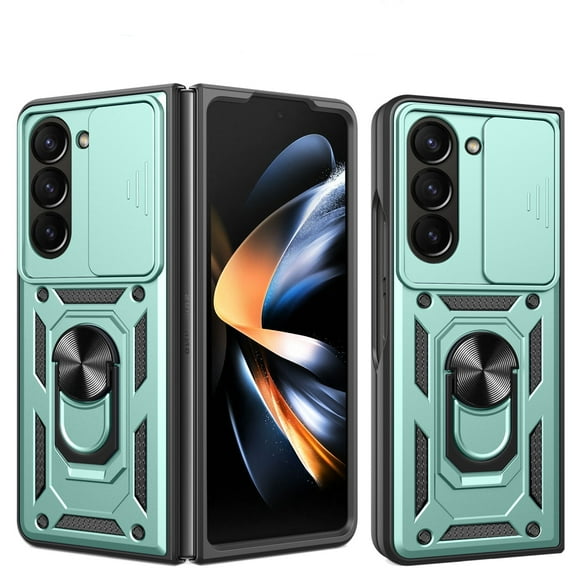 For Samsung Galaxy Z Fold 5 Case with Sliding Camera Lens Cover and Ring Kickstand Heavy Duty Military Grade Rugged Protection Shockproof Back Phone Cover for Samsung Galaxy Z Fold 5, Green