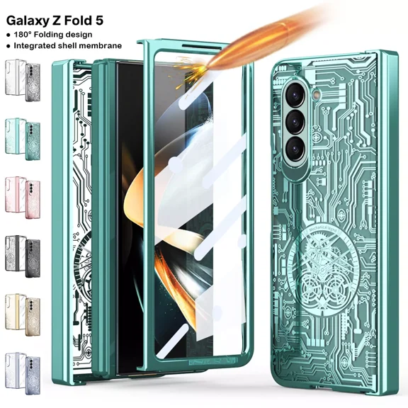 For Samsung Galaxy Z Fold 6/5/4/3/2 Mechanical Plating Hinge Case+Screen Protector