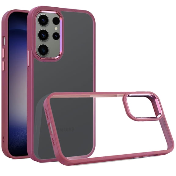 For Samsung Galaxy s24 Finest Transparent Thick Acrylic Hybrid Metal Buttons Cover Case - Burgundy