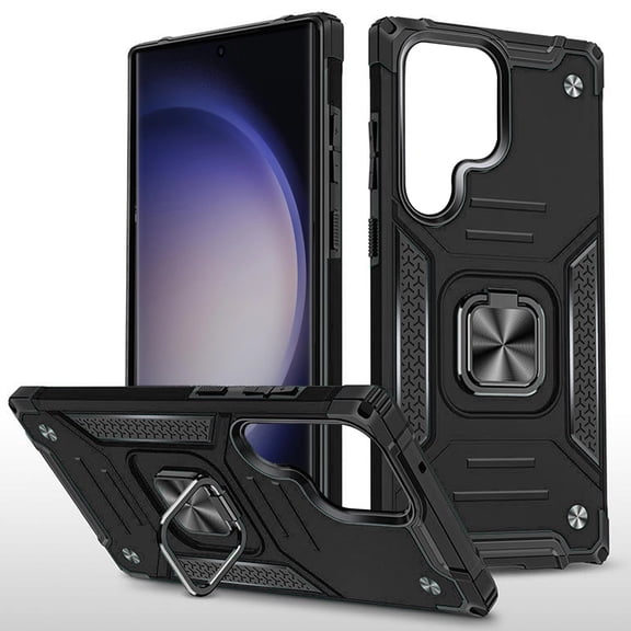 For Samsung Galaxy s24 Plus Robust Magnetic Kickstand Hybrid Case Cover - Black