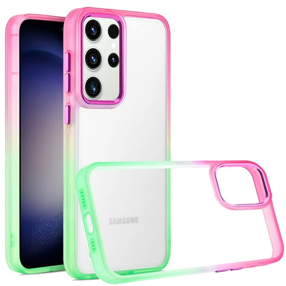 For Samsung Galaxy s24 Radiant Two Tone Transparent Thick Hybrid Case Cover - Hot Pink/Teal