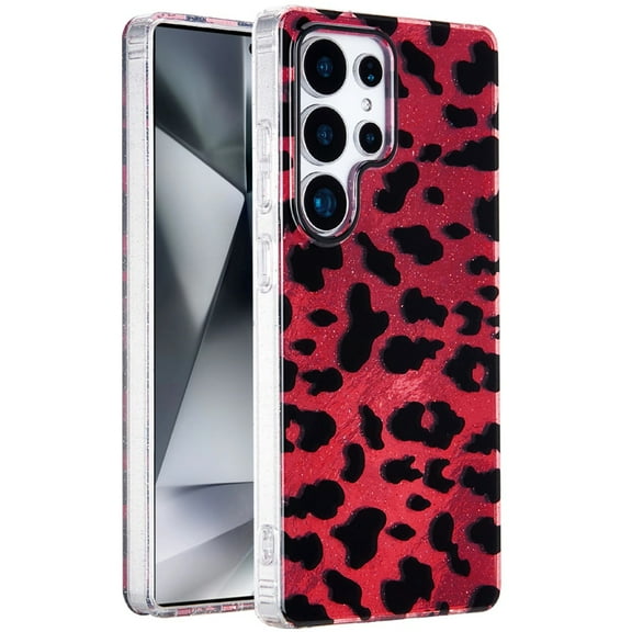 For Samsung Galaxy s24 Ultra Glitter Double Layer Design IMD TPU Case - Red Leopard
