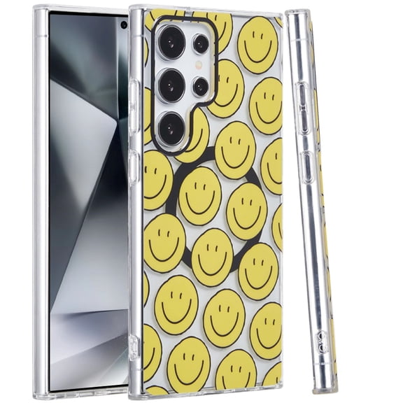 For Samsung Galaxy s24 Ultra [Magnetic Circle] Double Layer Design IMD TPU Case - Smiley Faces